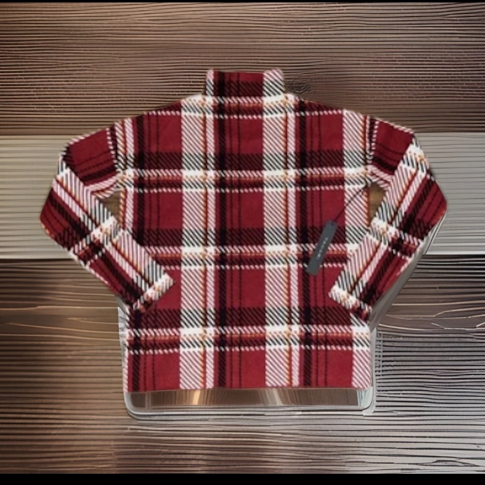 Tahari Stylish Sweater Red Plaid Mock Neck Long Sleeve Super Soft Comfy Shirt